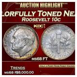 1957-d Roosevelt Dime Colorfully Toned Near Top Po