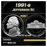 1991-s Proof Jefferson Nickel 5c pr70 dcam SEGS