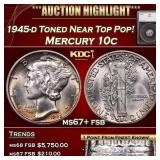 1945-d Mercury Dime Toned Near Top Pop! 10c ms67+