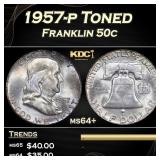 1957-p Franklin Half Dollar Toned 50c Grades ms64+