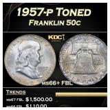 1957-p Franklin Half Dollar Toned 50c ms66+ FBL SE