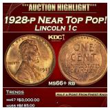 1928-p Lincoln Cent Near Top Pop! 1c ms66+ rb SEGS