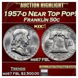 1957-d Franklin Half Dollar Near Top Pop! 50c ms67