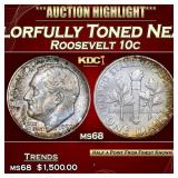 1957-d Roosevelt Dime Colorfully Toned Near Top Po