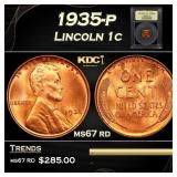 1935-p Lincoln Cent 1c ms67 rd USCG