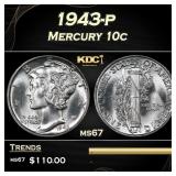 1943-p Mercury Dime 10c ms67 SEGS