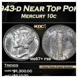1943-d Mercury Dime Near Top Pop! 10c ms67+ fsb SE