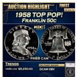 1958 Proof Franklin Half Dollar TOP POP! 50c pr69