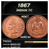 1867 Indian Cent 1c Grades ms62 bn