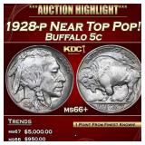 1928-p Buffalo Nickel Near Top Pop! 5c ms66+ SEGS
