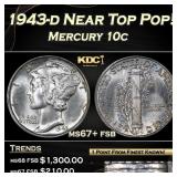1943-d Mercury Dime Near Top Pop! 10c ms67+ fsb SE