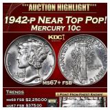 1942-p Mercury Dime Near Top Pop! 10c ms67+ fsb US