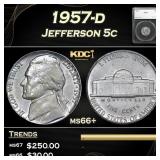 1957-d Jefferson Nickel 5c ms66+ SEGS