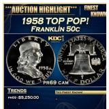 1958 Proof Franklin Half Dollar TOP POP! 50c pr69