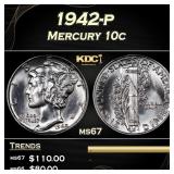 1942-p Mercury Dime 10c ms67 SEGS