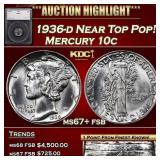 1936-d Mercury Dime Near Top Pop! 10c ms67+ fsb SE