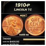 1910-p Lincoln Cent 1c Grades ms66 rb