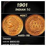 1901 Indian Cent 1c Grades ms65+ RB