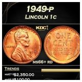 1949-p Lincoln Cent 1c ms66+ rd USCG