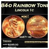1984-d Lincoln Cent Rainbow Toned  1c ms67+ rd SEG