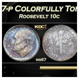1957-p Roosevelt Dime Colorfully Toned 10c ms67 SE