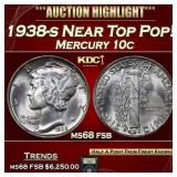 1938-s Mercury Dime Near Top Pop! 10c ms68 fsb USC