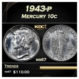 1943-p Mercury Dime 10c ms67 SEGS