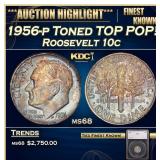 1956-p Roosevelt Dime Toned TOP POP! 10c ms68 SEGS