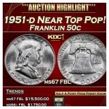 1951-d Franklin Half Dollar Near Top Pop! 50c ms67