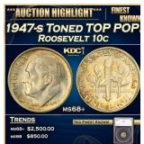 1947-s Roosevelt Dime Toned TOP POP! 10c ms68+ SEG