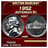 1952 Proof Jefferson Nickel 5c pr69 SEGS