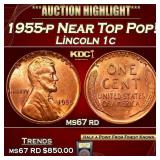 1955-p Lincoln Cent Near Top Pop! 1c ms67 rd USCG