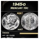1945-d Mercury Dime 10c ms67 SEGS