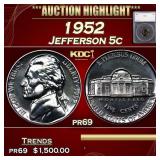 1952 Proof Jefferson Nickel 5c pr69 SEGS
