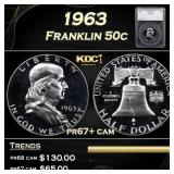 1963 Proof Franklin Half Dollar 50c pr67+ cam SEGS