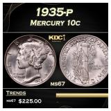 1935-p Mercury Dime 10c ms67 SEGS