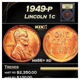 1949-p Lincoln Cent 1c ms66+ rd USCG