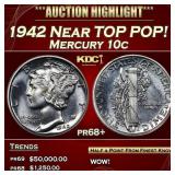 1942 Proof Mercury Dime Near TOP POP! 10c pr68+ SE