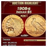 1908-s Gold Indian Half Eagle $5 au58+ SEGS