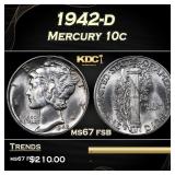 1942-d Mercury Dime 10c ms67 fsb SEGS