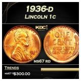 1936-d Lincoln Cent 1c ms67 rd SEGS