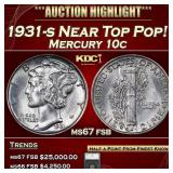 1931-s Mercury Dime Near Top Pop! 10c ms67 fsb SEG