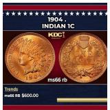 1904 Indian Cent . 1c Grades ms66 rb