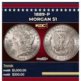 1889-p Morgan Dollar $1 Grades ms65+