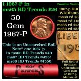BU Shotgun Lincoln 1c roll, 1967-p 50 pcs Bank Wra