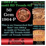BU Shotgun Lincoln 1c roll, 1964-p 50 pcs Bank Wra