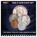 1959 5 Coin Date Set, 1 Of Each Type Of Coin Minte