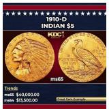 1910-d Gold Indian Half Eagle $5 ms65 USCG