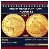 1915-p Gold Indian Half Eagle Near Top Pop! $5 ms6