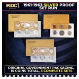 1961, 1962 & 1963 Silver Proof Sets 15 Coins In Or